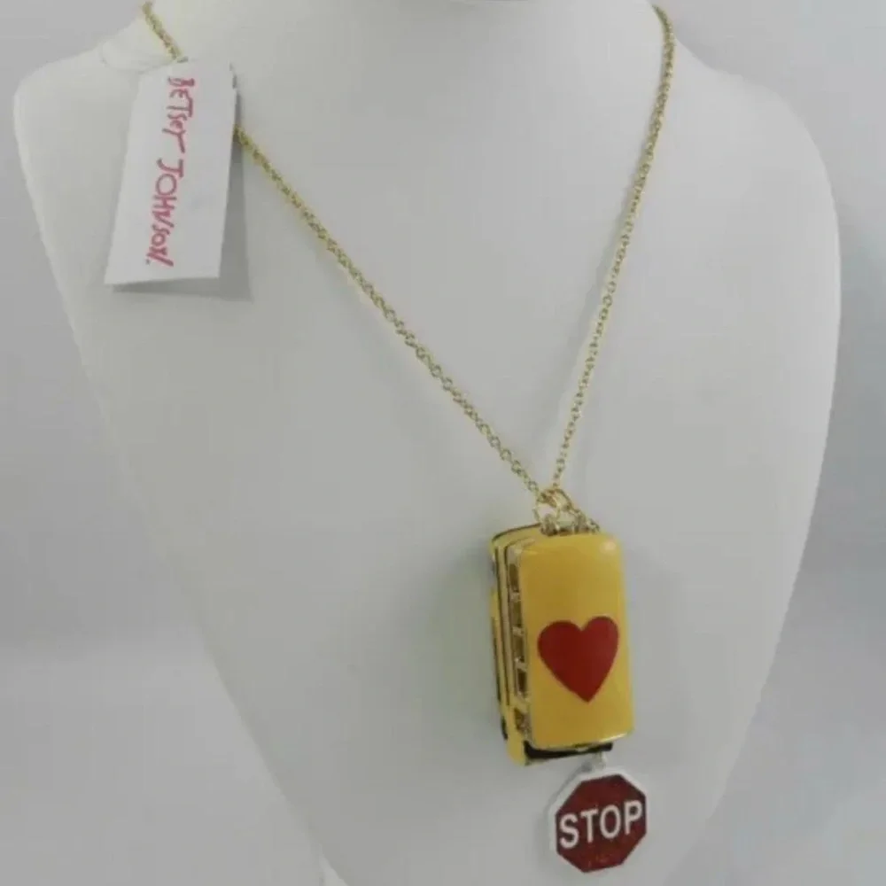 Betsey Johnson BACK TO SCHOOL Gold Tone Yellow Bus Heart Locket Long Nec… - Picture 6 of 14